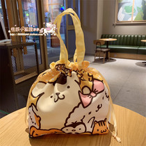 Pudding Dog Cartoon Lunch Bag Canvas Lunch Box Handbag Going Out to Work Small Bag Student Hand Carrying Mommy Bag