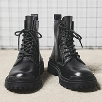  Martin boots mens spring and autumn high-top black leather thick-soled increased British leather shoes wild couple tooling trendy shoes