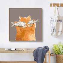 DIY digital oil painting Nordic restaurant hanging painting creative illustration Japanese living room bedroom oil color painting decorative painting cat