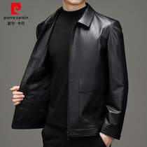 Pierre Cardin autumn first layer calf jacket middle-aged short lapel leather leather jacket mens plus size jacket