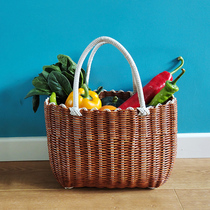Flower blue woven basket bamboo basket storage basket picnic basket picnic basket ins large portable rattan shopping basket