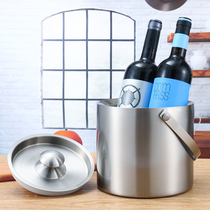 Stainless steel ice bucket thickened double-layer insulated ice block bucket with lid wine barrel KTV beer bucket handle bucket