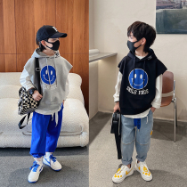 Small Dragon Pack Boy Waistcoat Boy Waistcoat 2022 Spring Dress New CUHK Child Knit Vest Children Sleeveless Cap Jacket