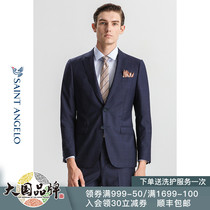 Saint Angelo Italy imported pure wool mens business casual suit Navy blue flat split collar two-button suit