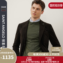 Happy bird autumn new mens business casual corduroy single West barge collar casual two buckled suit jacket