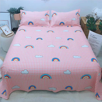 Live exclusive (rainbow powder) three satin card old rough cloth sheets Pastoral simple fashion pillowcase three-piece set