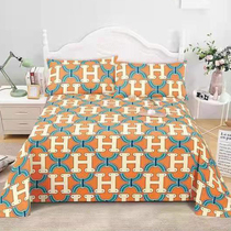 Live exclusive (style letter yellow) three satin cards old coarse cloth sheets simple fashion pillowcase three sets