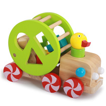 Childrens early education wisdom cognitive color geometry pairing with wooden baby tracking smart duckling cars