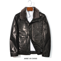 Winter new leather leather jacket mens down jacket imported goatskin jacket lapel short slim slim motorcycle leather jacket