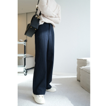 Light City Su Xiaotan) British gentry plus velvet striped pants 21 winter womens high waist suit pants temperament wide leg pants
