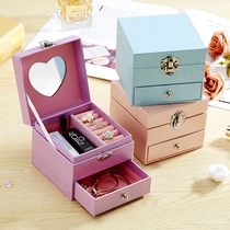 Portable jewelry box environmental protection cute finishing box small double layer earring jewelry box necklace ring jewelry storage box