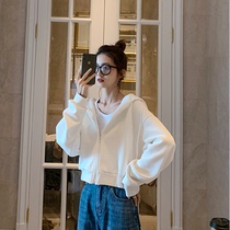 White hooded sweater womens short 2021 new autumn design sense niche Korean loose top tide ins