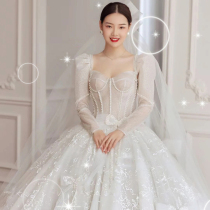 Long sleeve high end wedding dress 2021 new bride winter big tailing senior sense Palace wind heavy industry main yarn Small Man