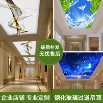 3d art glass ceiling modern light luxury style decorative living room aisle corridor glass hollow ceiling custom