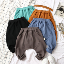Good stock ~ disc it ~ spring child high waist pure cotton large crotch Harun pants male and female child can open gear casual large pp pants