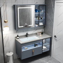 Rock board integrated basin bathroom cabinet combination Light luxury intelligent induction bathroom sink hand washing washbasin cabinet customization