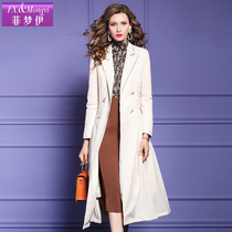 Fimengyi light down jacket womens long autumn and winter new temperament casual double-breasted white duck down windbreaker jacket