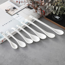 Home creative cute white porcelain spoon mini ceramic spoon long handle baby rice spoon baby rice spoon seasoning spoon