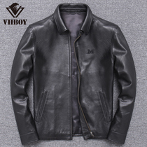 Autumn lapel short Paul shirt leather leather mens sheepskin jacket Dad middle-aged models