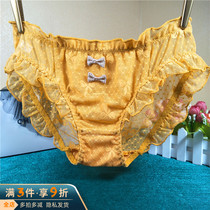Sexy Sweet Beauty Princess Underwear Full Lace Butterfly Knots Jacquard Gauze Triangle Pants Lotus Leaf Side Soft Elastic Underpants