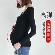 Pregnant women's bottoming shirt autumn and winter breast-feeding T-shirt autumn bottoming high collar elastic maternity clothing autumn jacket