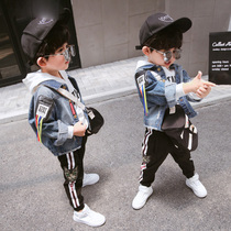 Boys coat spring and autumn models 2021 new foreign fashion tide childrens denim clothes Korean childrens autumn baby