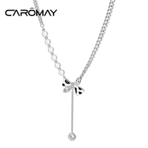 CAROMAY sweet and cool bow necklace female stitching temperament light luxury pendant niche design advanced clavicle chain
