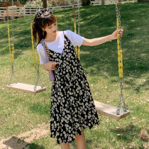 Pregnant women Net red Daisy floral short sleeve suspender dress two-piece set 2021 fashion Korean spring summer tide