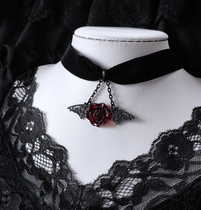 Night Demon Lilith Gothic original dark blood rose choker velvet necklace vampire bat Rose