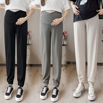 Angel mommy ~ Maternity pants Summer low waist casual ice silk leg pants pants thin section wear maternity belly pants