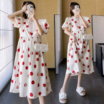 Angel Mommy ~ Pregnant women summer dress fashion bubble sleeve waist printing long skirts large summer dress tide