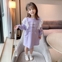 Girls sweatshirt dress in dress spring dress 2022 new childrens clothing little girl Long sleeves Child foreign air lace dress