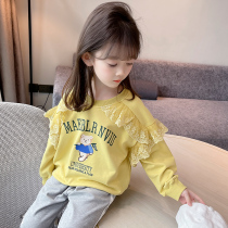 Girl Sweatshirt Spring Autumn 2022 New Korean Version Lace Lace Long Sleeve Girl Spring Clothing Foreign Air Children Loose Blouse