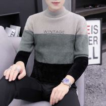 Mink velvet half turtleneck sweater mens base shirt 2021 autumn winter plus velvet thickened mid-collar warm cardigan