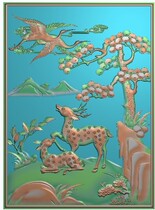 Fine carvings Songhe fawn crane crane with spring deer crane back plate door panel wood carving gray figure jdp5 21 relief figure