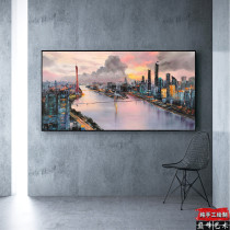 Hand-painted simple modern architectural oil painting Living room decoration painting City landscape painting Office villa hanging painting Nordic style