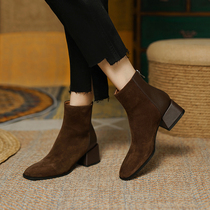 Givenivan commuter retro wind ~ Chelsea short boot female new frosted coarse heel single boot and ankle boot 4 5cm