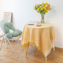 Japanese cotton linen tablecloth ins Wind yellow plaid light luxury lace thickened rectangular tablecloth table cloth coffee table cover