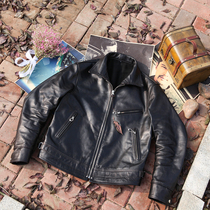 Vegetable tanned uncoated indigo dyed horse skin Mulholland Leather Tea core Vintage Motorcycle men lapel jacket Jacket