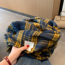 Scarf female winter Korean version of Joker thick warm collar imitation Cashmere yellow plaid scarf super large shawl dual use