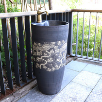Carved vertical column washbasin Villa small courtyard pillar basin floor-standing outdoor sink courtyard garden