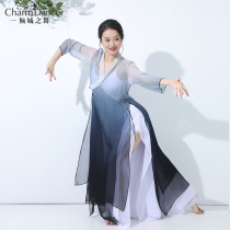 Classical dance practice suit Womens elegant loose gradient long cardigan Body rhyme yarn dress wide leg pants suit