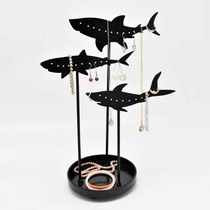 Creative Trend Iron Art Sharks Jewelry Hanging Storage Box Desktop Finishing Jewelry Display Stand Personality Ornament Earrings