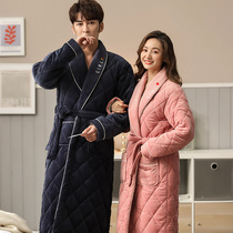 Couples nightgown womens autumn and winter thickened and long coral fleece cotton pajamas mens winter plus fleece warm bathrobes