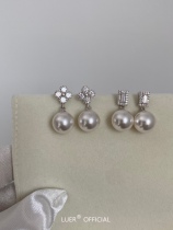 Feedback Classic flash diamond light luxury four-leaf clover square imported Shijia strong light pearl whole body sterling silver stud earrings