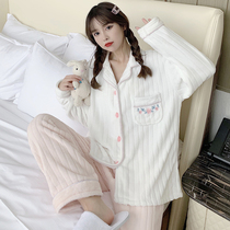 Pajamas women coral velvet Spring and Autumn Winter long sleeves thickened warm flannel home clothing set 2021 New