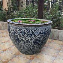 Jingdezhen ceramic fish tank Retro bowl lotus basin cylinder door sea cylinder lotus cylinder Blue and white porcelain antique water tank Courtyard outdoor