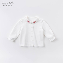 David Bella girls white shirt childrens shirt long-sleeved autumn new childrens baby western style top pure cotton women