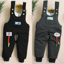 Autumn and winter baby pants cotton pants boys and girls children open crotch pants baby straps cotton pants cotton thick warm