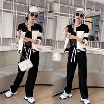 Net red exploits 2022 spring autumn season new Korean version casual sportswear suit womens fashion cardiovertresses long pants two sets